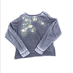 O'Neill Gray Floral Embroidered Top